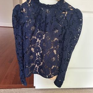 Navy Blue lace blouse with beige camisole underneath